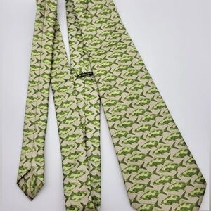 Mens Neck Tie Cream with Green Fish & Backloop